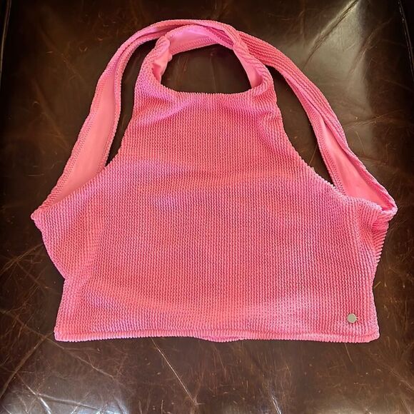 🆕 Free People Rhythm Wave Break Cross Back Surf Bikini Top Pink L NWT - Picture 3 of 5